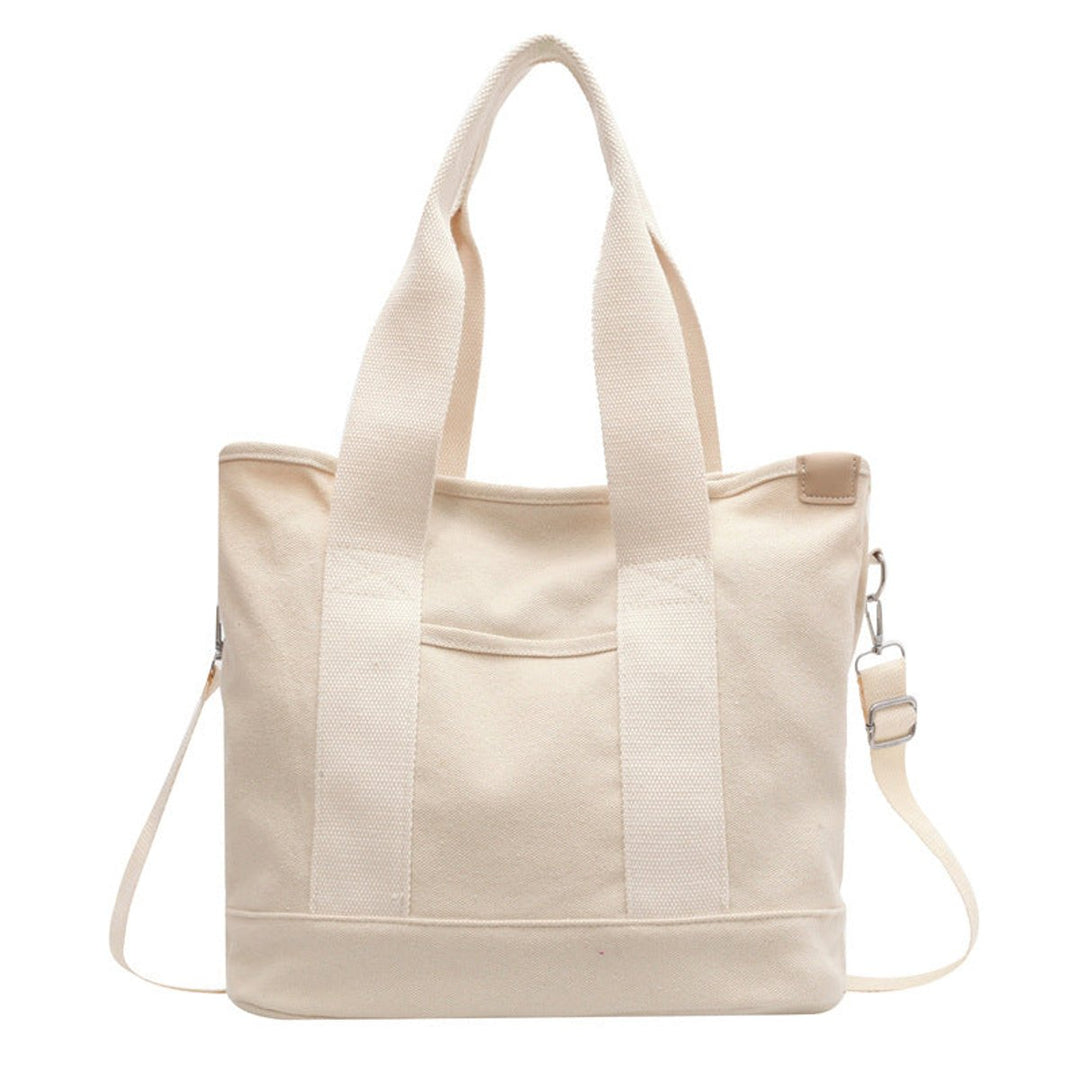 Damen Canvas Tote Bag Shopper mit verstellbarem Schulterriemen - Weiß