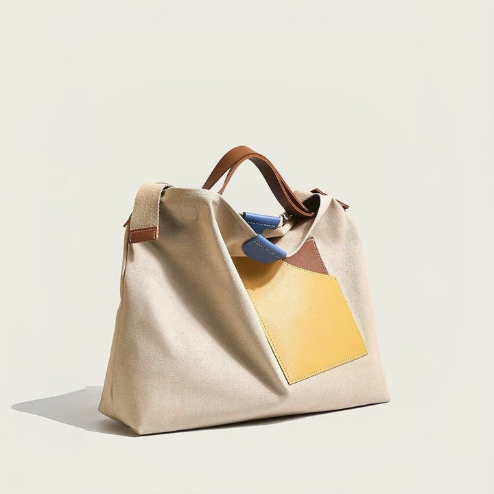 Damen Canvas Tote Bag Umhängetasche Farbblock PU-Leder