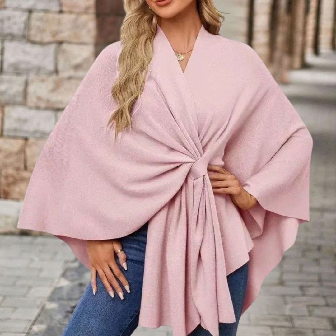 Damen Cape-Oberteil mit Frontknoten Fließende Wickel-Silhouette - Rosa
