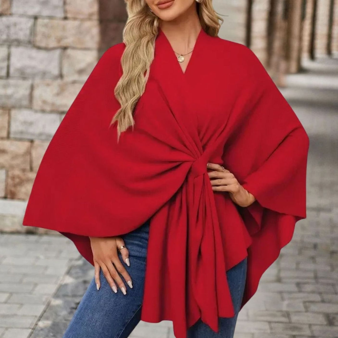 Damen Cape-Oberteil mit Frontknoten Fließende Wickel-Silhouette - Rot