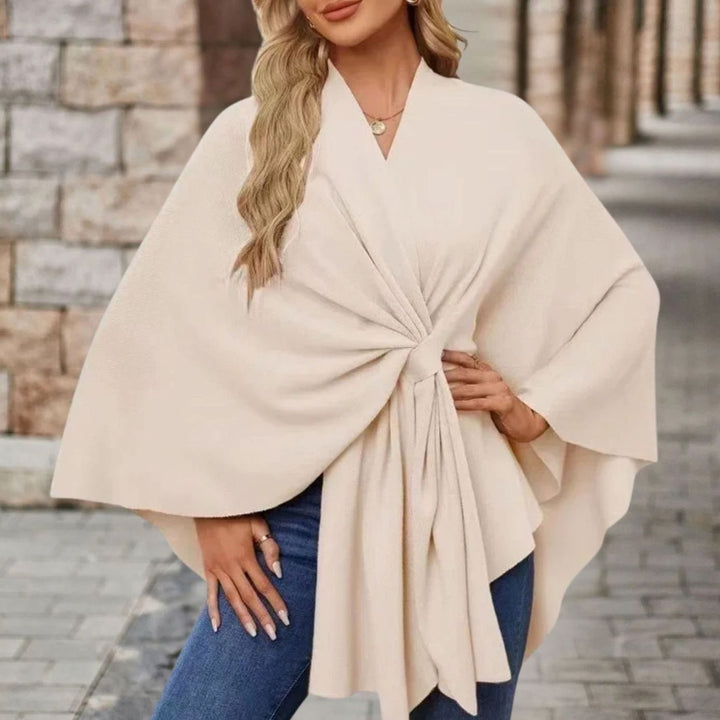 Damen Cape-Oberteil mit Frontknoten Fließende Wickel-Silhouette - Creme