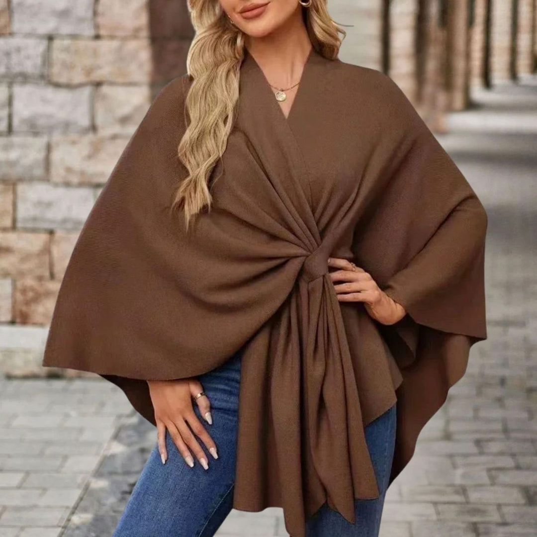 Damen Cape-Oberteil mit Frontknoten Fließende Wickel-Silhouette - Braun