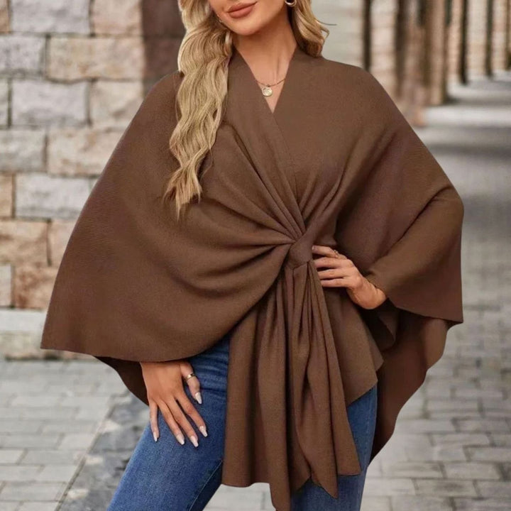 Damen Cape-Oberteil mit Frontknoten Fließende Wickel-Silhouette - Braun