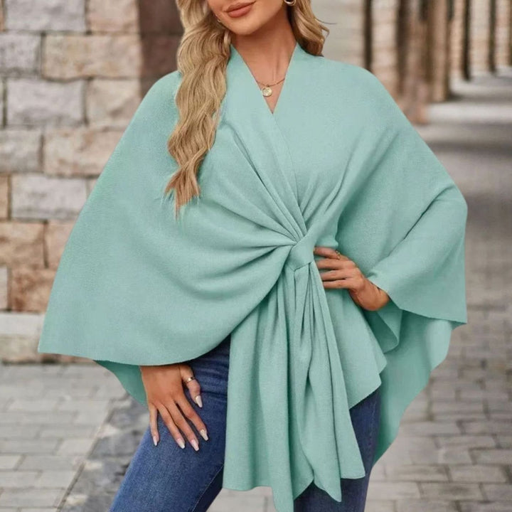 Damen Cape-Oberteil mit Frontknoten Fließende Wickel-Silhouette - Türkis