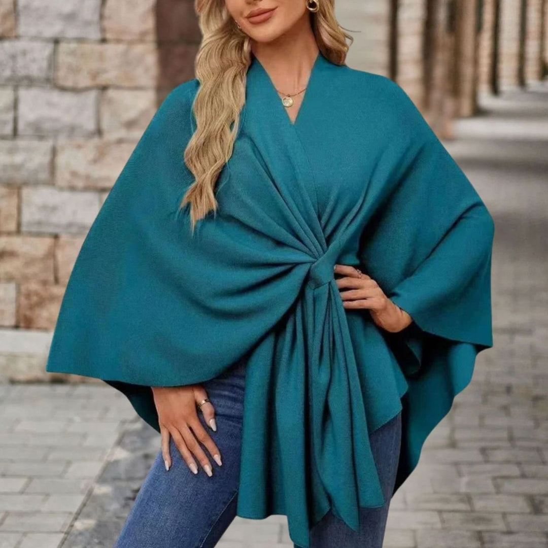 Damen Cape-Oberteil mit Frontknoten Fließende Wickel-Silhouette - Tiefblau