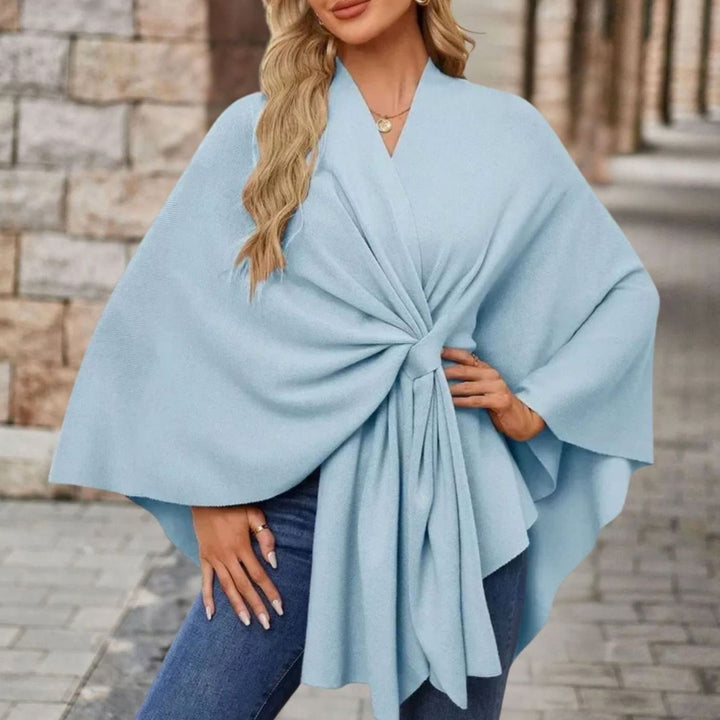 Damen Cape-Oberteil mit Frontknoten Fließende Wickel-Silhouette - Himmelblau