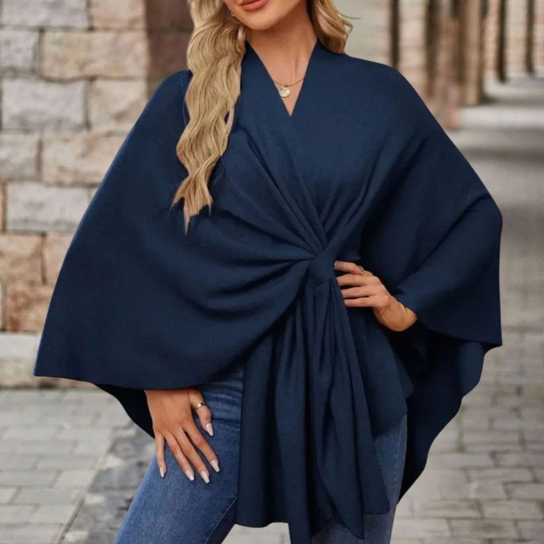 Damen Cape-Oberteil mit Frontknoten Fließende Wickel-Silhouette - Marineblau