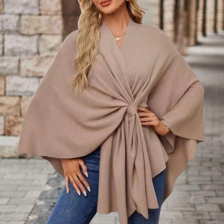 Damen Cape-Oberteil mit Frontknoten Fließende Wickel-Silhouette - Beige