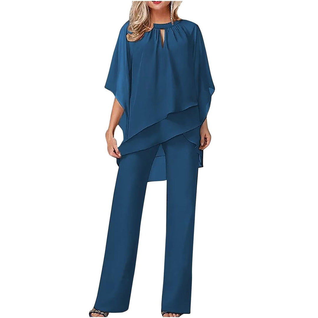 Damen Chiffon Hosenanzug Fledermausärmel Asymmetrisch Festlich - Königsblau