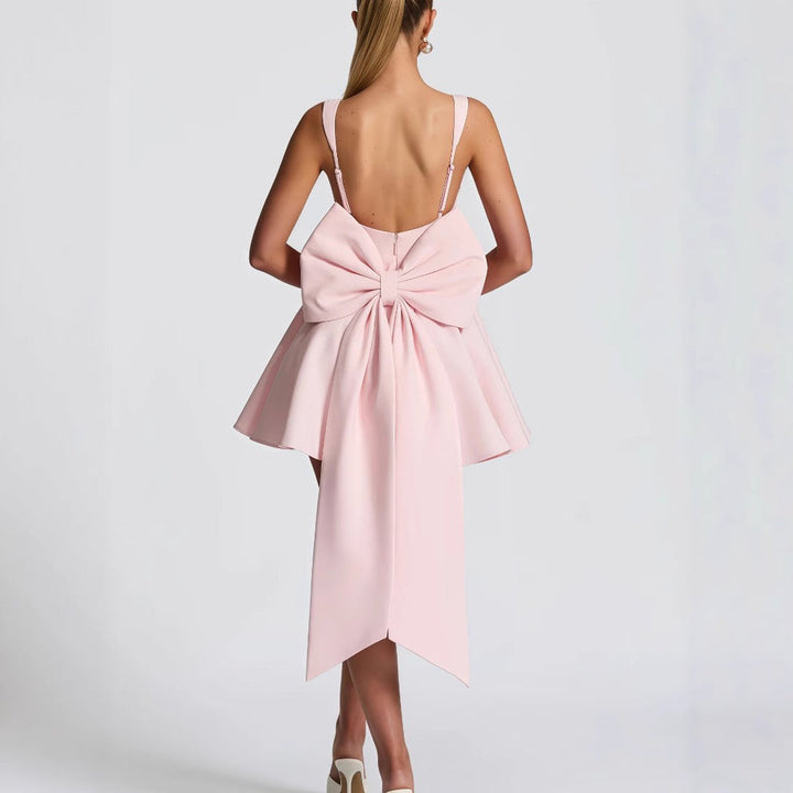 Damen Cocktailkleid ausgestellter Rock übergroße Schleife hinten