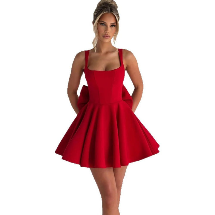 Damen Cocktailkleid ausgestellter Rock übergroße Schleife hinten