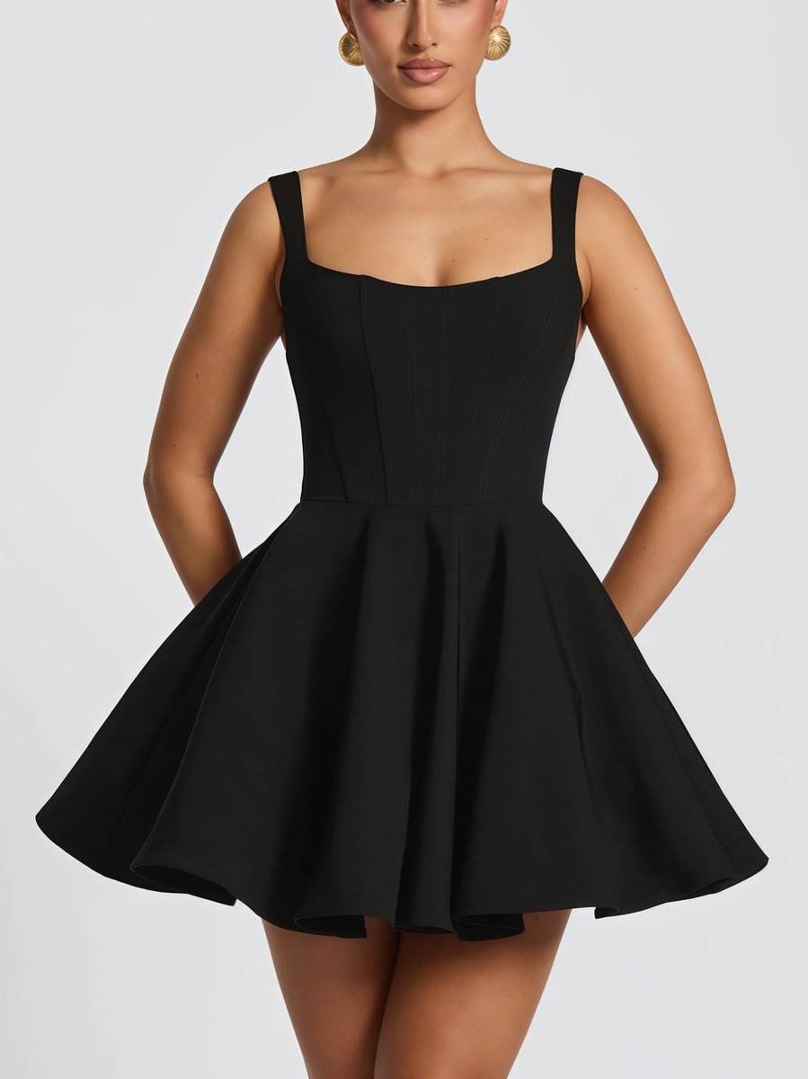 Damen Cocktailkleid ausgestellter Rock übergroße Schleife hinten - Schwarz