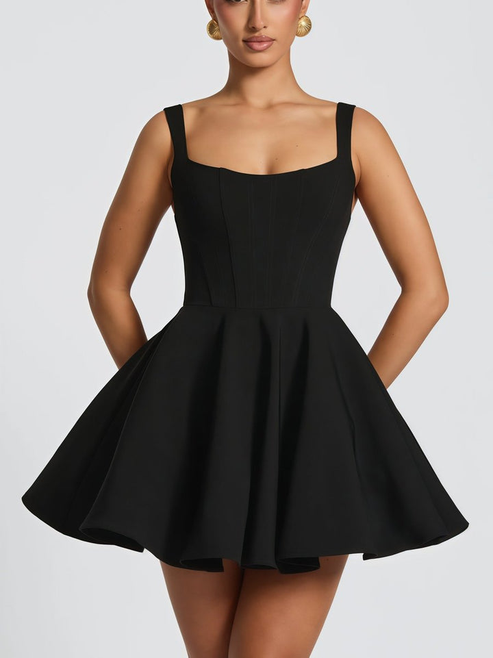 Damen Cocktailkleid ausgestellter Rock übergroße Schleife hinten - Schwarz