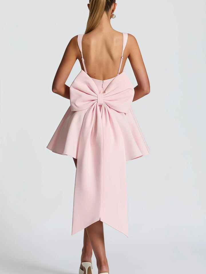 Damen Cocktailkleid ausgestellter Rock übergroße Schleife hinten - Rosa