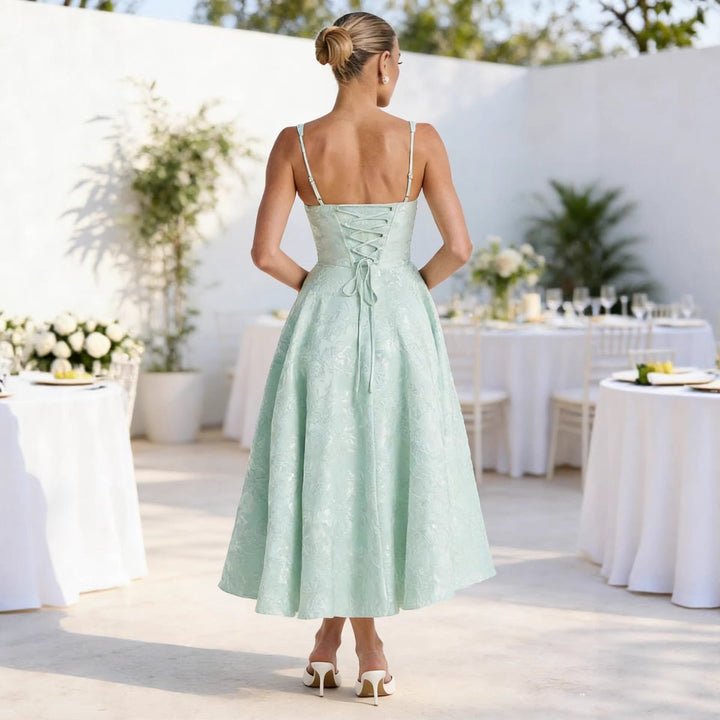 Damen Cocktailkleid mit Korsett-Oberteil Raffung ausgestelltem Midirock