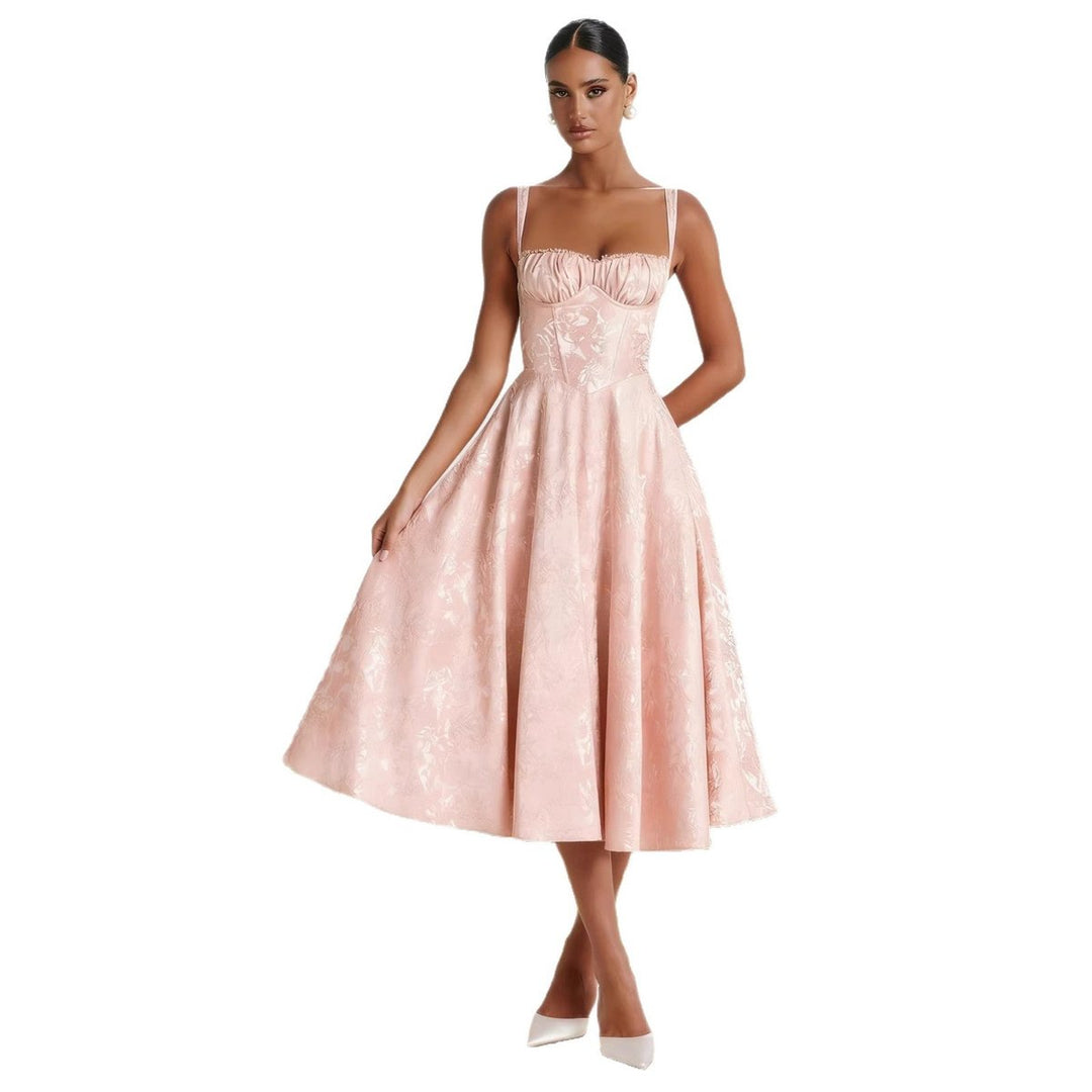 Damen Cocktailkleid mit Korsett-Oberteil Raffung ausgestelltem Midirock