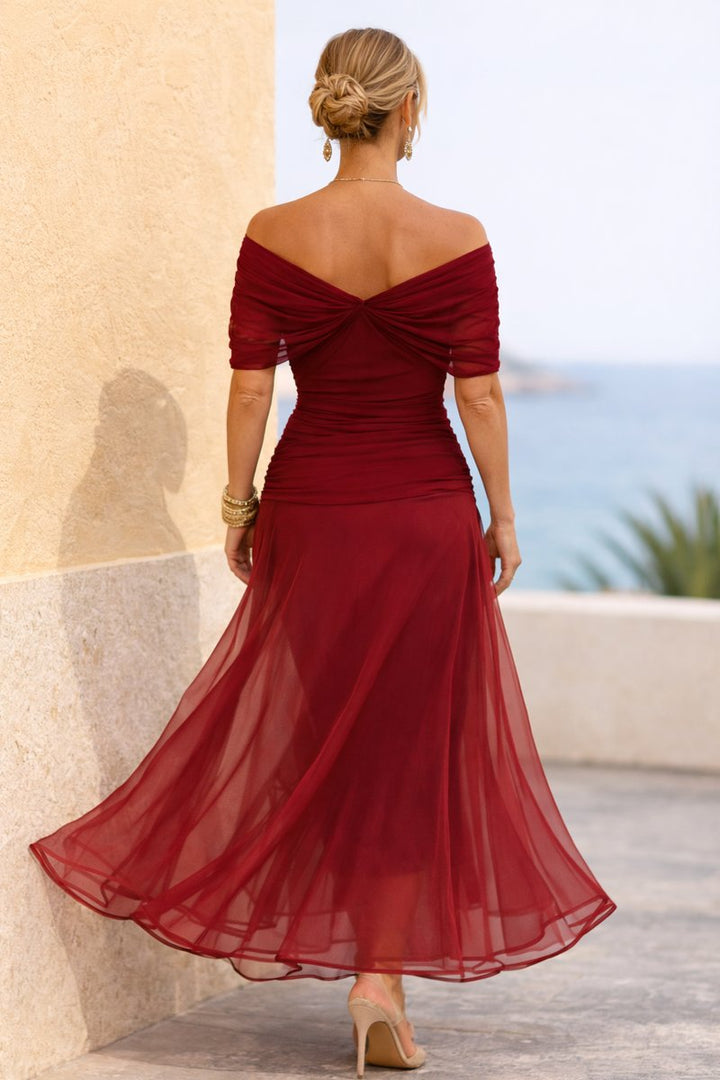 Damen Cocktailparty-Kleid elegantes Chiffon-Maxikleid V-Ausschnitt