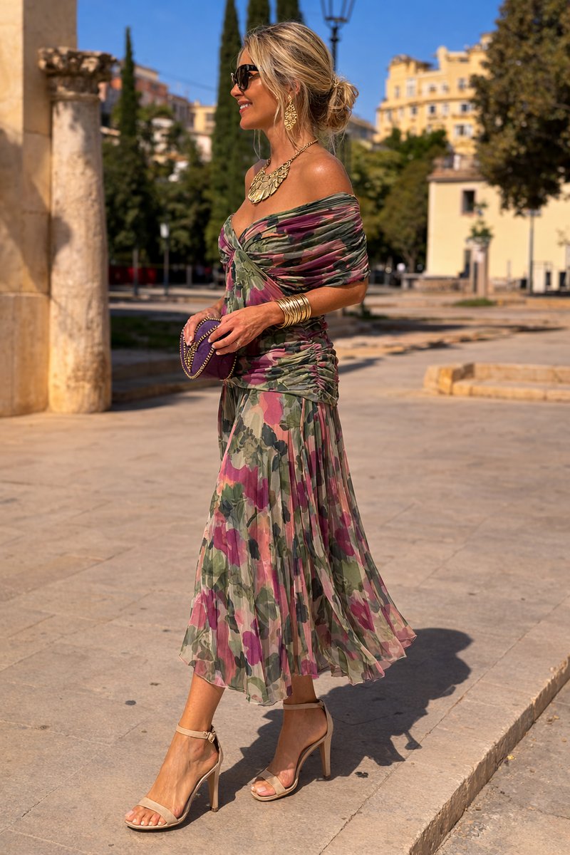 Damen Cocktailparty-Kleid elegantes Chiffon-Maxikleid V-Ausschnitt