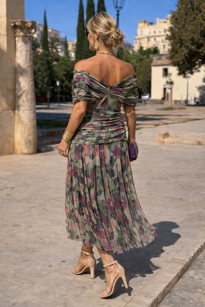 Damen Cocktailparty-Kleid elegantes Chiffon-Maxikleid V-Ausschnitt