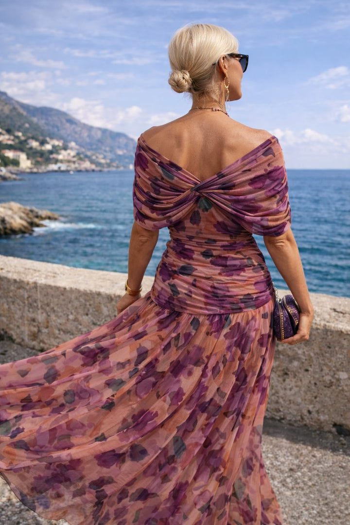 Damen Cocktailparty-Kleid elegantes Chiffon-Maxikleid V-Ausschnitt