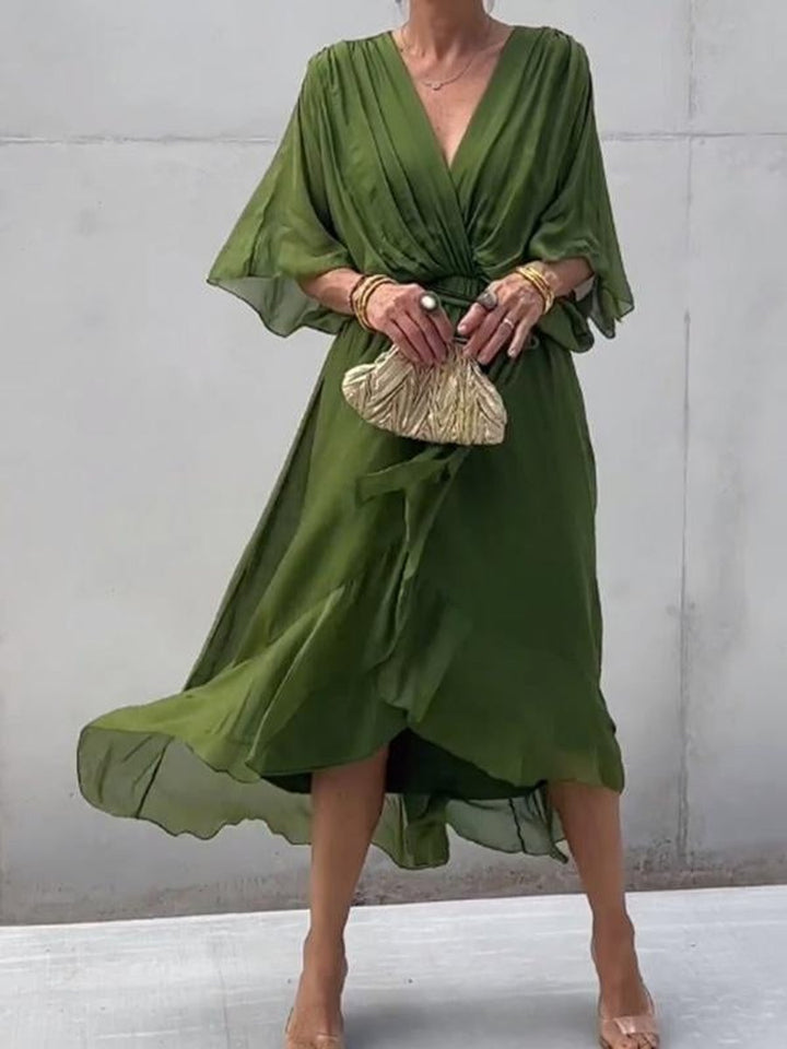 Damen Cocktailparty-Kleid Elegantes Chiffon Midi V-Ausschnitt Bindegürtel