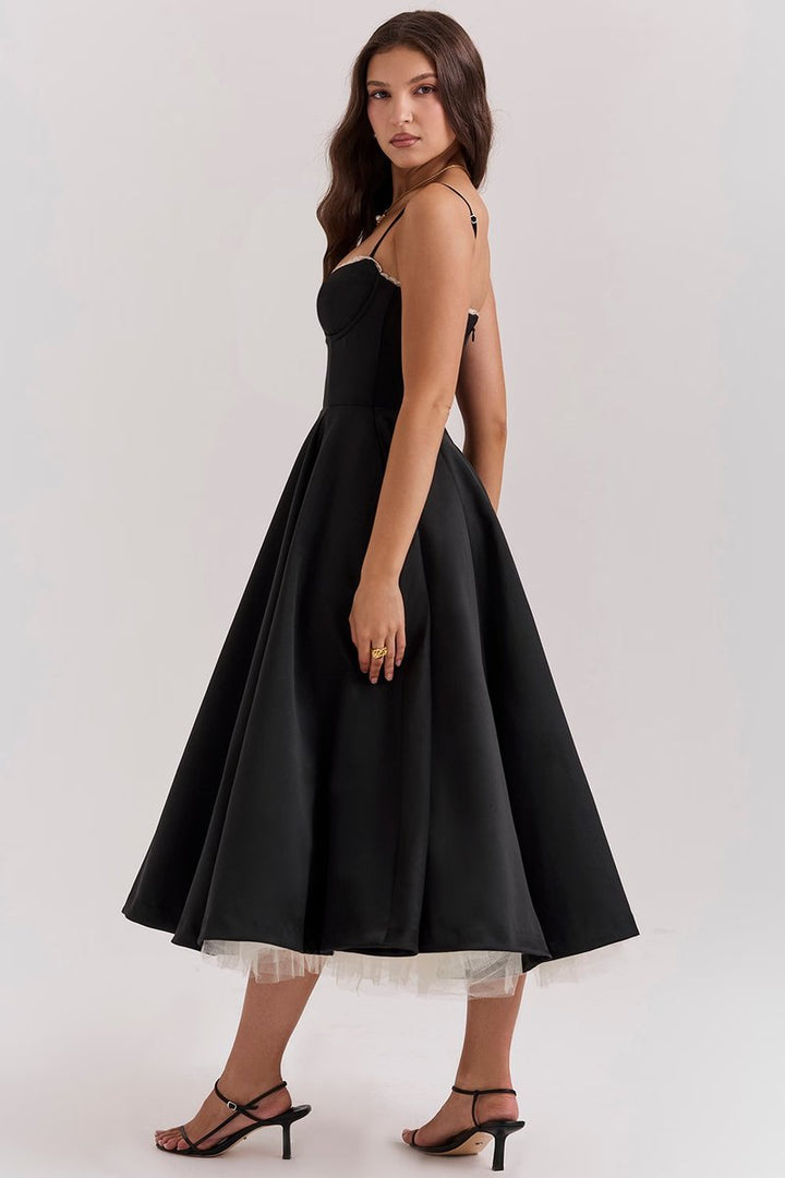 Damen Cocktailparty-Kleid elegantes Midi-Kleid mit Bügelcups Schwingrock