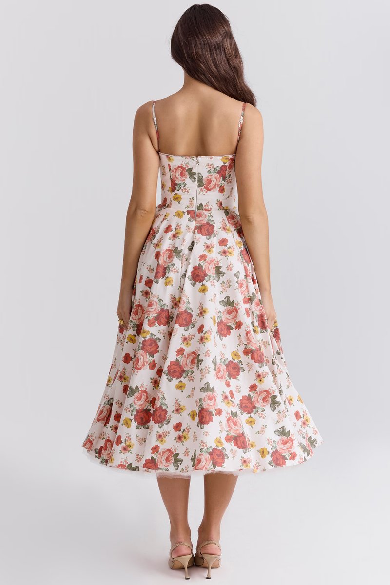 Damen Cocktailparty-Kleid elegantes Midi-Kleid mit Bügelcups Schwingrock