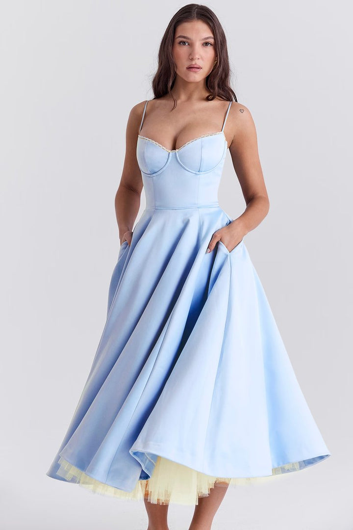 Damen Cocktailparty-Kleid elegantes Midi-Kleid mit Bügelcups Schwingrock
