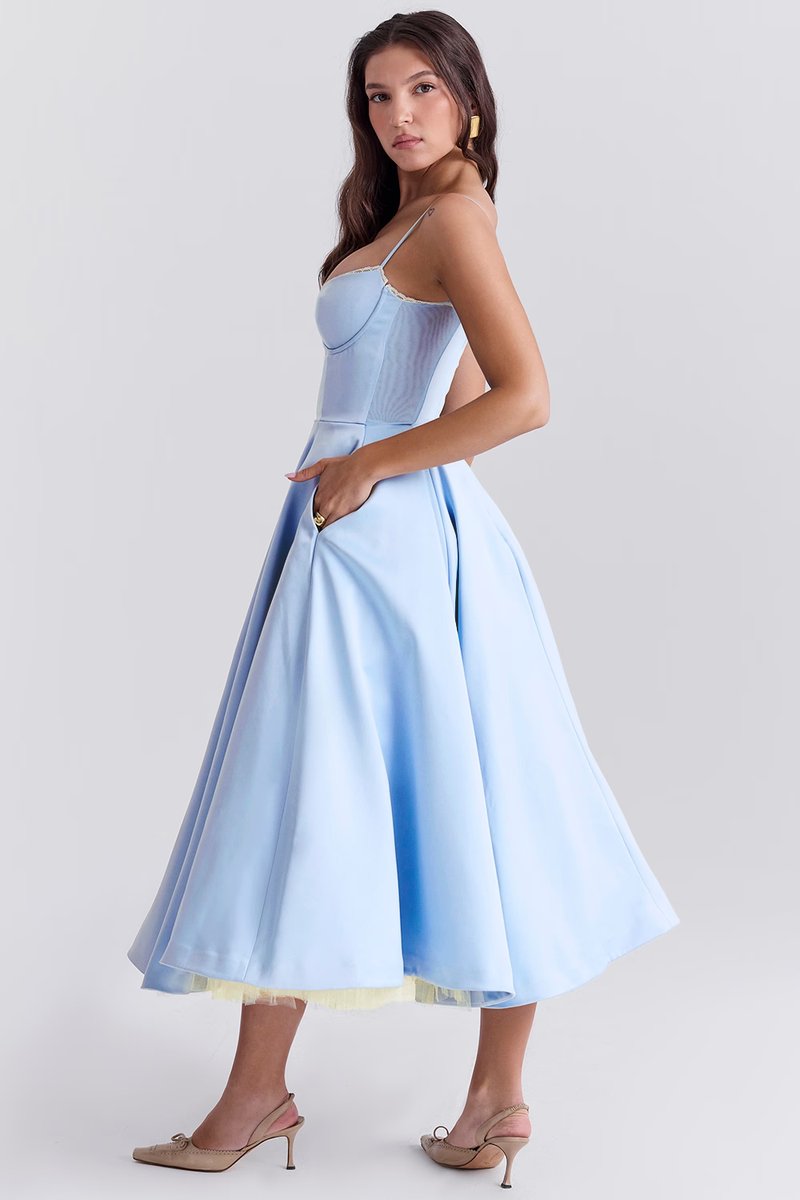 Damen Cocktailparty-Kleid elegantes Midi-Kleid mit Bügelcups Schwingrock