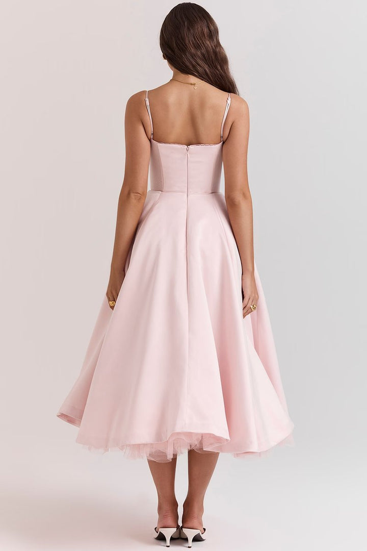 Damen Cocktailparty-Kleid elegantes Midi-Kleid mit Bügelcups Schwingrock
