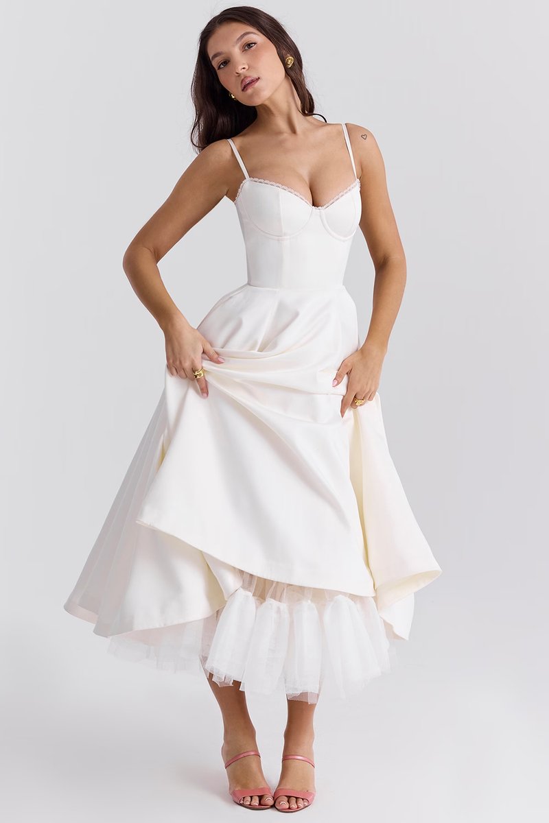 Damen Cocktailparty-Kleid elegantes Midi-Kleid mit Bügelcups Schwingrock