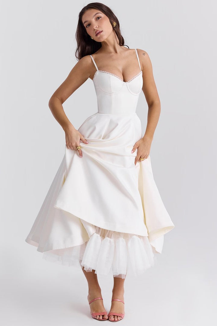 Damen Cocktailparty-Kleid elegantes Midi-Kleid mit Bügelcups Schwingrock