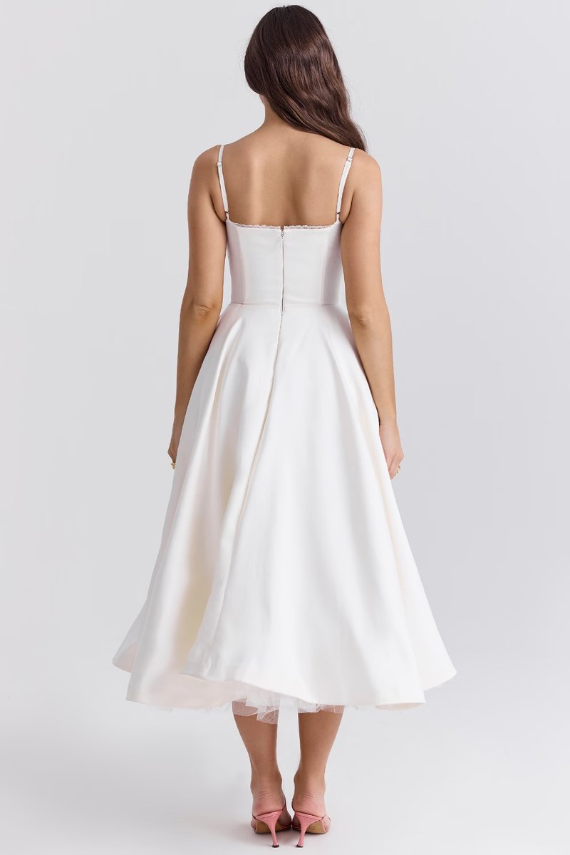 Damen Cocktailparty-Kleid elegantes Midi-Kleid mit Bügelcups Schwingrock