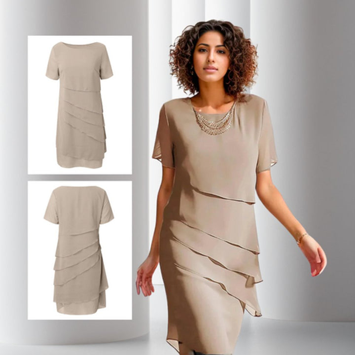 Damen Cocktailparty-Kleid geschichtetes Chiffon Kurzarm Abendkleid