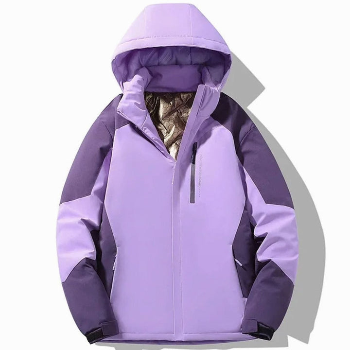 Damen Colorblock-Winter-Skijacke mit Kapuze Warm Gefüttert - Lila