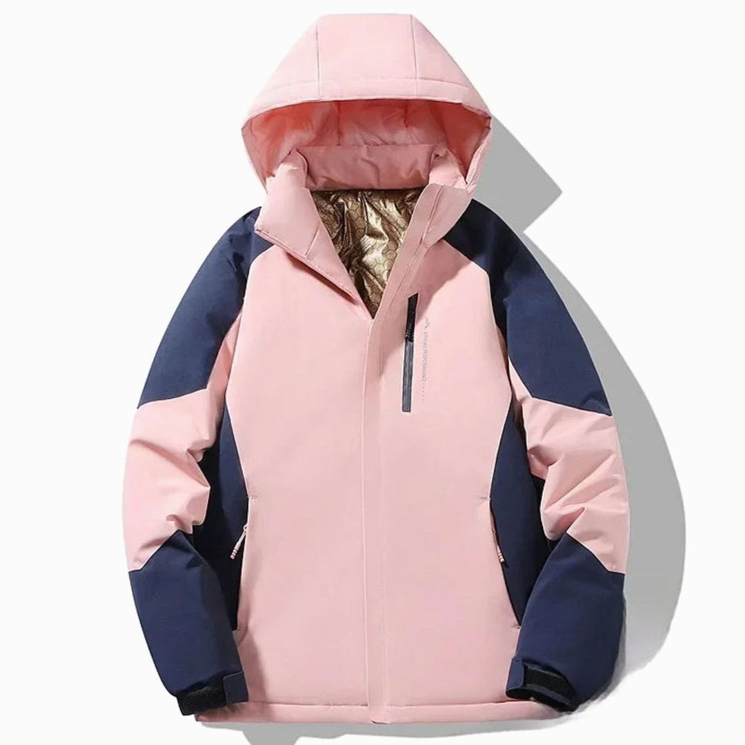 Damen Colorblock-Winter-Skijacke mit Kapuze Warm Gefüttert - Rosa
