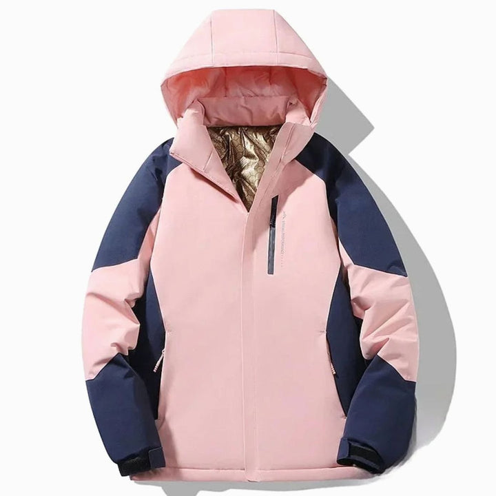 Damen Colorblock-Winter-Skijacke mit Kapuze Warm Gefüttert - Rosa