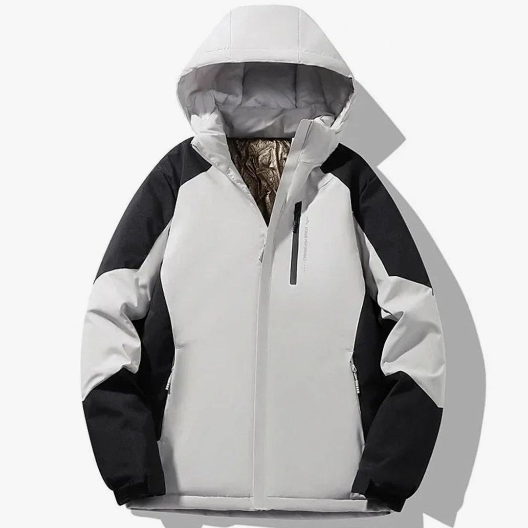 Damen Colorblock-Winter-Skijacke mit Kapuze Warm Gefüttert - Elfenbeinweiß