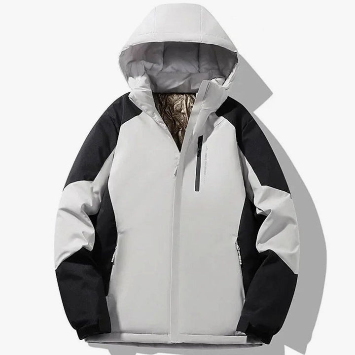 Damen Colorblock-Winter-Skijacke mit Kapuze Warm Gefüttert - Elfenbeinweiß