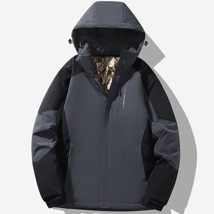Damen Colorblock-Winter-Skijacke mit Kapuze Warm Gefüttert - Grau