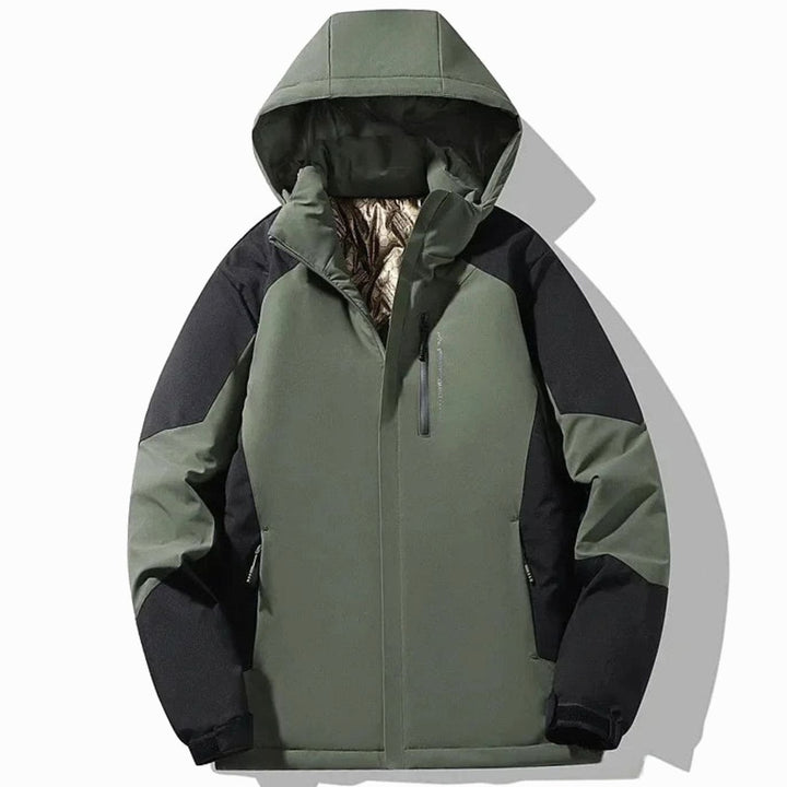 Damen Colorblock-Winter-Skijacke mit Kapuze Warm Gefüttert - Armeegrün