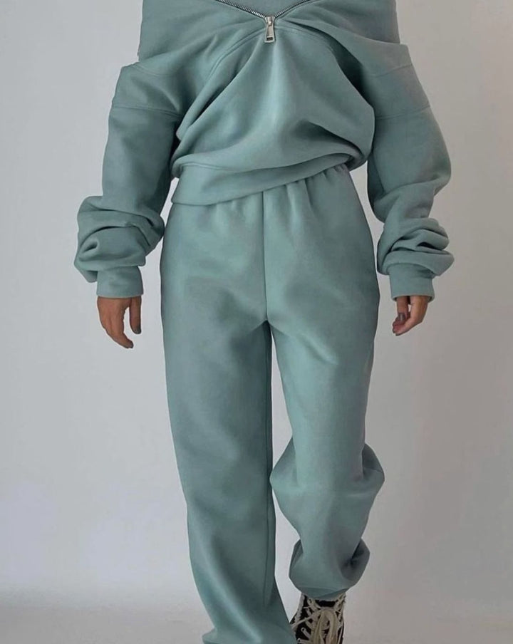 Damen Cropped Halfzip-Sweatshirt und Jogginghose-Set