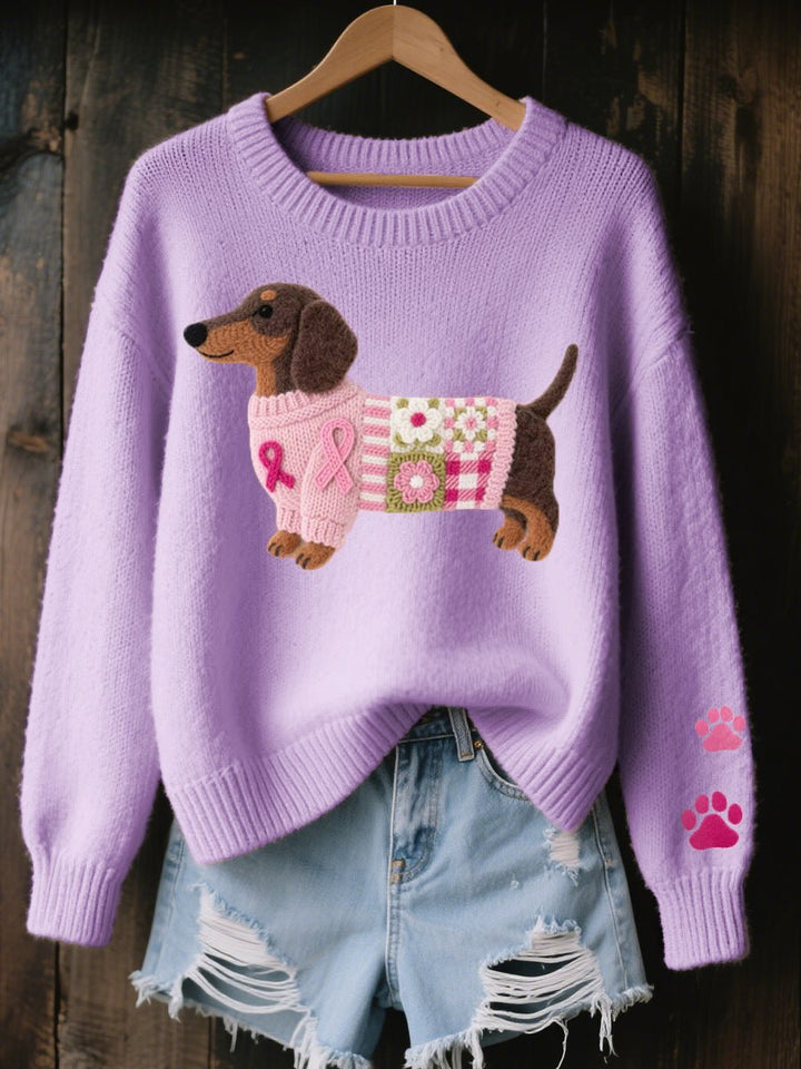 Damen Dackel Patchwork Knit Sweater mit Pfotenabdruck-Detail - Lila