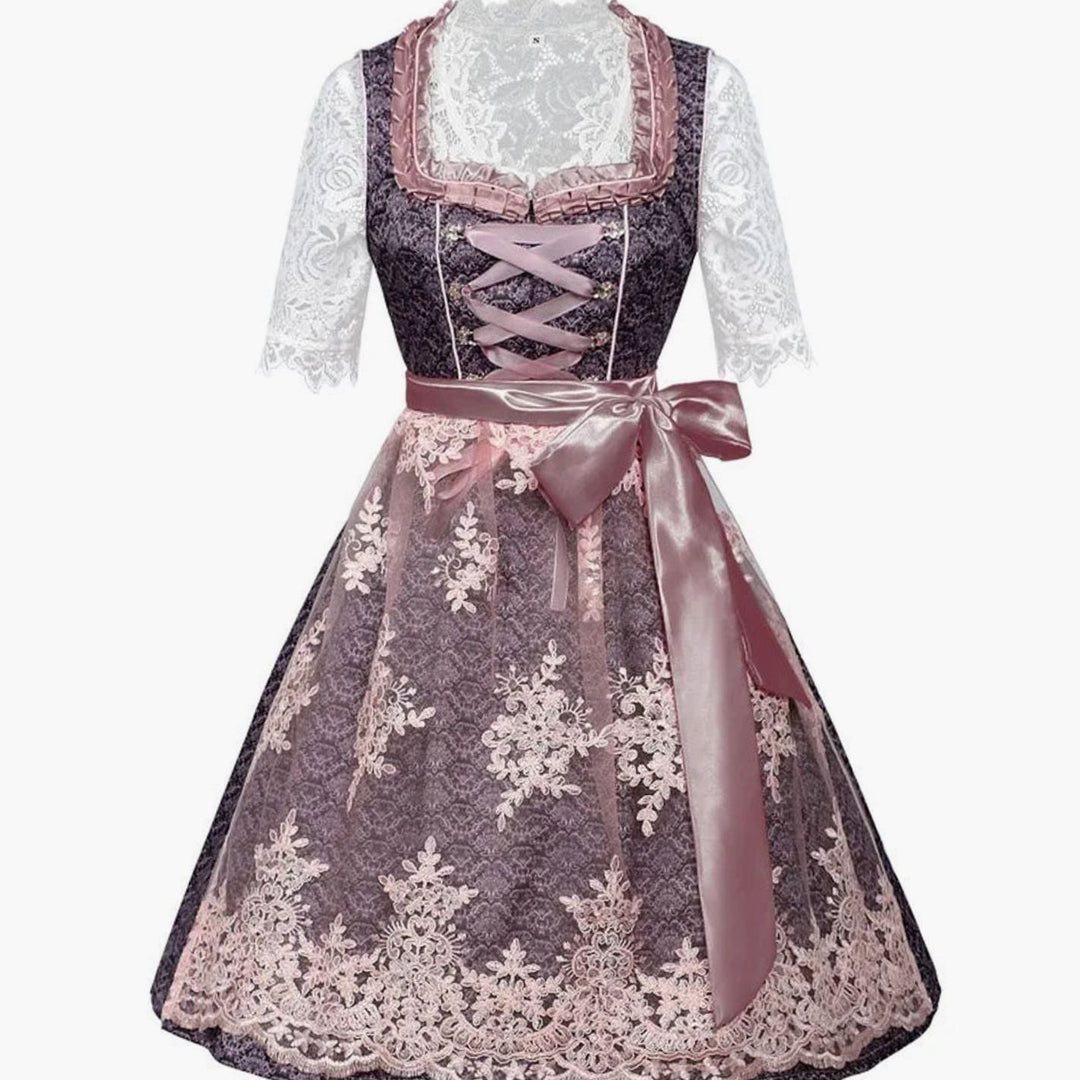 Damen Dirndl 3-teilig Spitzen-Trachtenkleid Oktoberfest Midi