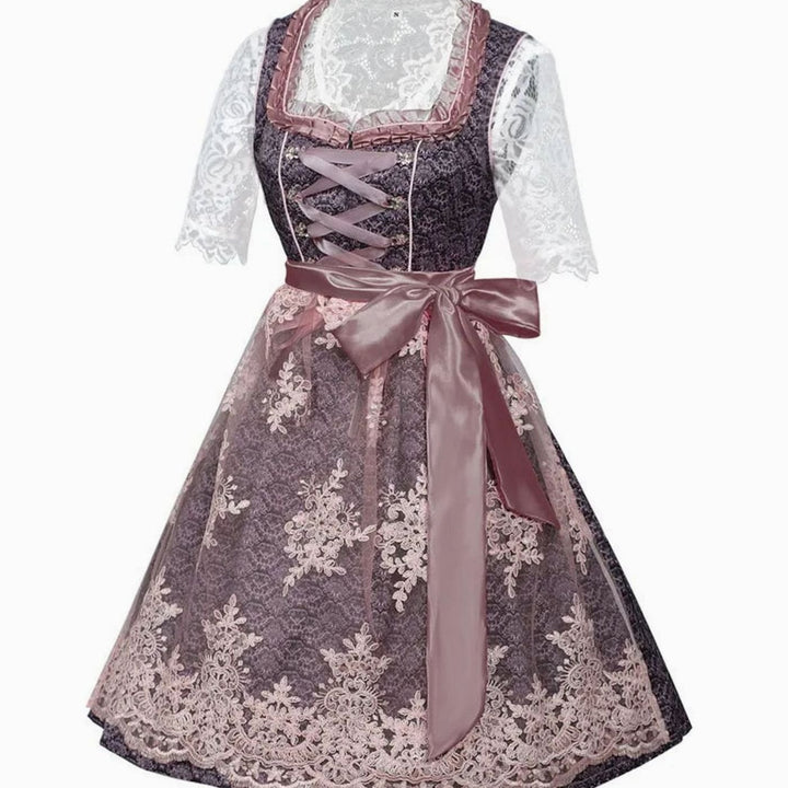 Damen Dirndl 3-teilig Spitzen-Trachtenkleid Oktoberfest Midi