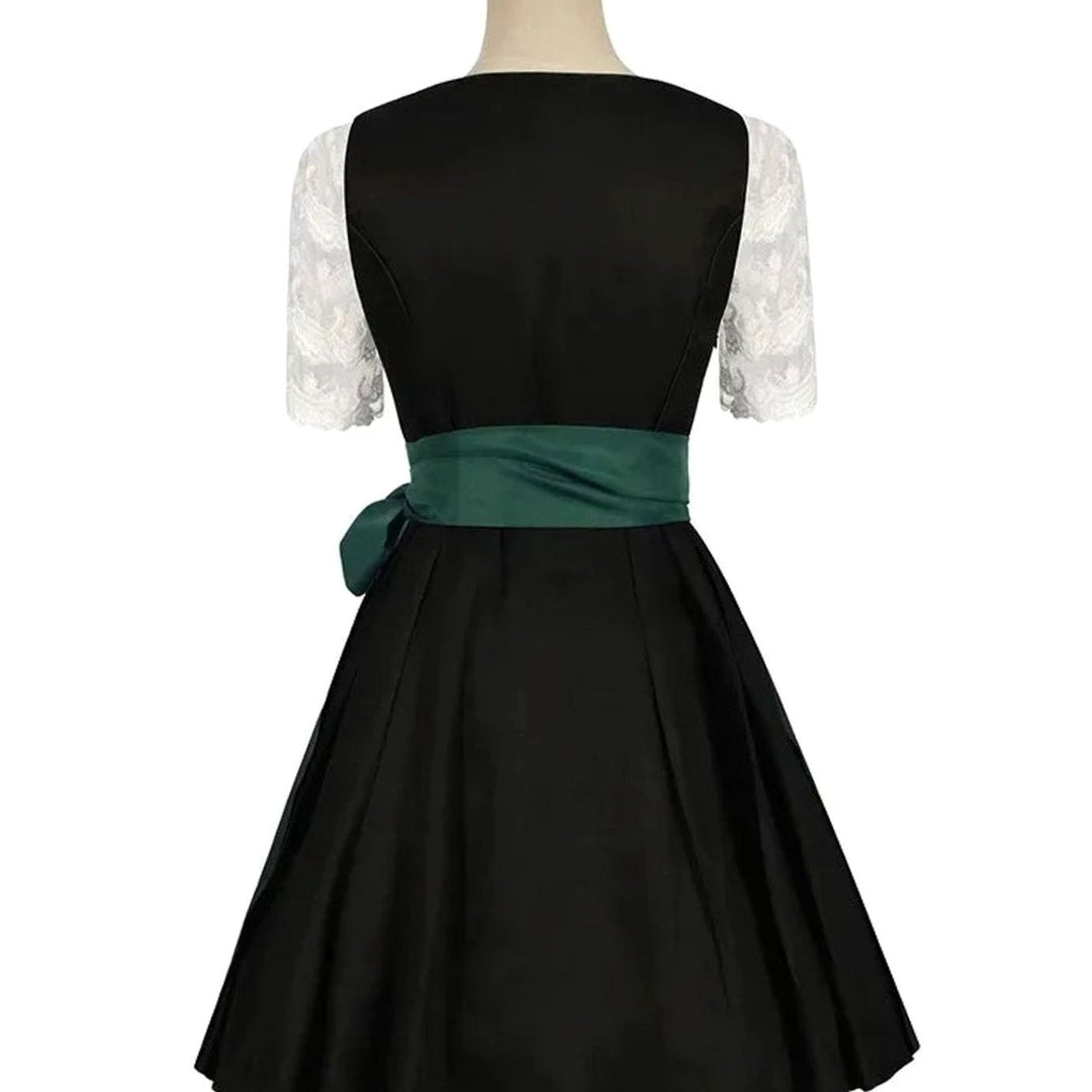 Damen Dirndl 3-teiliges Set mit Blumenstickerei Spitzenbluse Schürze