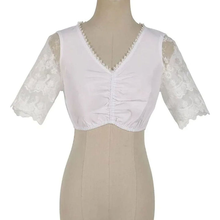 Damen Dirndl 3-teiliges Set mit Blumenstickerei Spitzenbluse Schürze