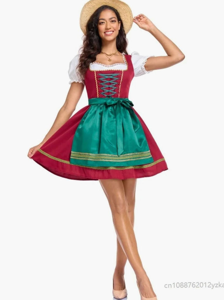 Damen Dirndl Minikleid Schnürung Schürze Oktoberfest Kostüm