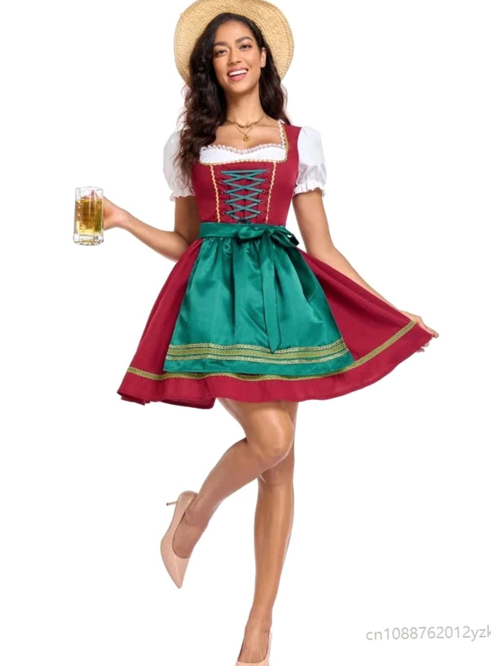 Damen Dirndl Minikleid Schnürung Schürze Oktoberfest Kostüm