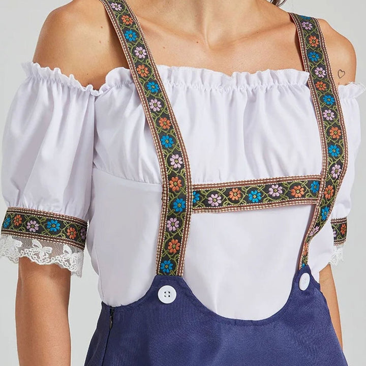 Damen Dirndl-Set Carmenbluse mit Träger bestickt Oktoberfest